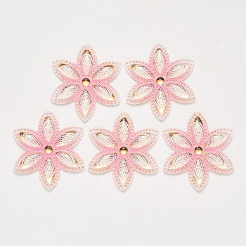 Transparent Acrylic Links connectors, with Plated Bottom, Flower, Pearl Pink, 46x40.5x4mm, Hole: 1mm