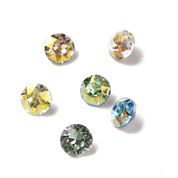 Light AB Style Glass Rhinestone Cabochons, Pointed Back & Back Plated, Diamond, Mixed Color, 8.1x5.6mm