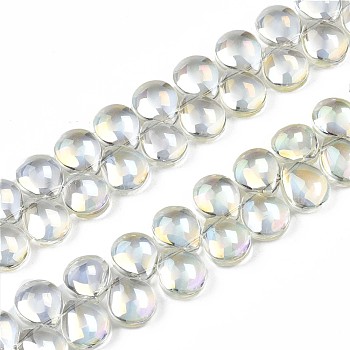 Electroplate Glass Beads Strand, AB Color, Teardrop, Clear AB, 10x12x5mm, Hole: 0.8mm, about 82~99pcs/strand, 16.93 inch~ 23.23 inch(43~59cm)