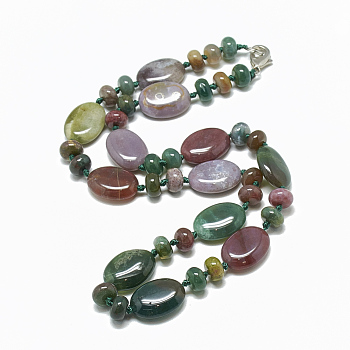 Natural Indian Agate Beaded Necklaces, with Alloy Lobster Clasps, Oval, 18.1 inch~18.5  inch(46~47cm), Oval: 18x13.5x5.5~6mm