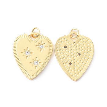 Rack Plating Brass Micro Pave Cubic Zirconia Pendants, Long-Lasting Plated, Cadmium Free & Lead Free, Heart with Star, Real 18K Gold Plated, 24x18.5x2mm, Hole: 3mm