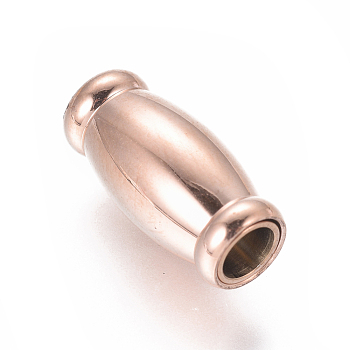 304 Stainless Steel Magnetic Clasps with Glue-in Ends, Oval, Rose Gold, 16x7.5mm, Hole: 4mm
