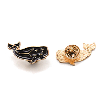 Mysterious Dolphin Enamel Pin, Zinc Alloy Enamel Brooch for Backpack Clothing, Light Gold, Black, 17x29x12mm