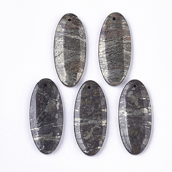 Natural Pyrite Pendants, Oval, 41x18x4~5mm, Hole: 1.5mm