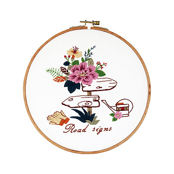 DIY Embroidery Kit, including Embroidery Needles & Thread, Cotton Linen Cloth, Flower, 290x290mm
