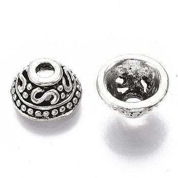 Tibetan Style Alloy Bead Caps, Cadmium Free & Lead Free, Apetalous, Antique Silver, 11.5x6mm, Hole: 2.5mm, Inner diameter: 7mm, about 700pcs/1000g