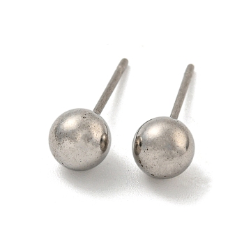 304 Stainless Steel with 201 Stainless Steel Smooth Round Ball Stud Earring Findings, Stainless Steel Color, 18x6x6mm