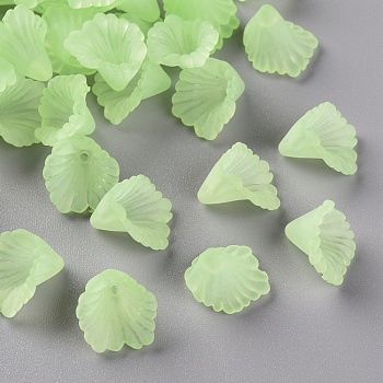 Frosted Acrylic Bead Caps, Flower, Green Yellow, 12x12x9mm, Hole: 1.2mm, about 1700pcs/500g