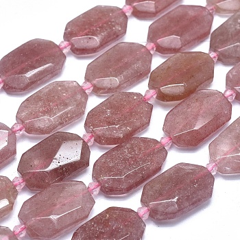 Natural Strawberry Quartz Beads Strands, Faceted, Oval, 15~28x12~21x5~9mm, Hole: 0.6~1.6mm, about 14~20pcs/strand, 14.7 inch~15.7 inch(37.5~40cm)