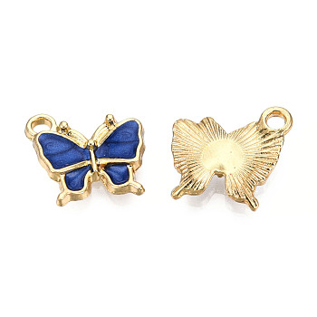 Light Gold Plated Alloy Charms, with Enamel, Butterfly, Royal Blue, 13x13.5x2.5mm, Hole: 1.8mm
