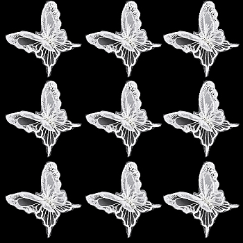 30Pcs Polyester Butterfly Lace Appliques, with Plastic Imitation Pearl, Costume Accessories, Sewing Craft Decoration, White, 53x70x5.5mm