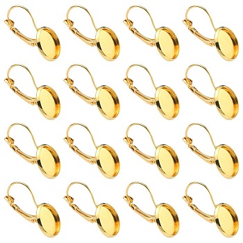 10Pcs Brass Leverback Earring Findings, Flat Round Earring Settings, Golden, 25x14mm, Tray: 12mm