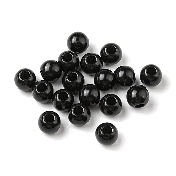 Opaque Acrylic Beads, Flat Round, Black, 8x6.5mm, Hole: 3mm, 2200pcs/500g