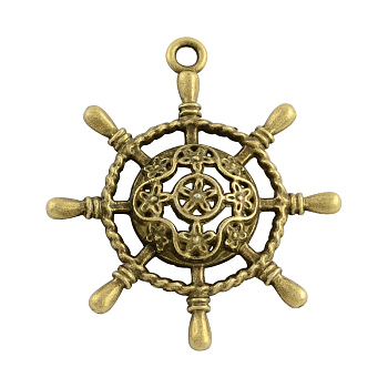 Tibetan Style Alloy Pendants, Ship's Wheel, Cadmium Free & Nickel Free & Lead Free, Antique Bronze, 38x34x5mm, Hole: 2.5mm
