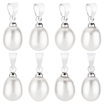 10Pcs Natural Freshwater Pearl Charms, with Platinum Tone Alloy Findings, Oval, Seashell Color, 12x7.5mm, Hole: 4x4mm