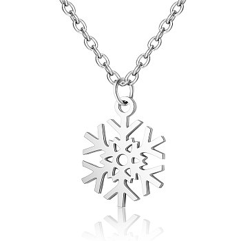 201 Stainless Steel Pendants Necklaces, Snowflake, Stainless Steel Color, 16.3 inch(40cm)x1mm