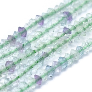 Natural Fluorite Beads Strands, Bicone, Faceted, 2x0.8mm, Hole: 0.5mm, about 310~320pcs/strand, 15.35 inch(39cm)