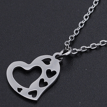 201 Stainless Steel Pendant Necklaces, with Cable Chains and Lobster Claw Clasps, Heart, Stainless Steel Color, 15.74 inch(40cm), 1.5mm