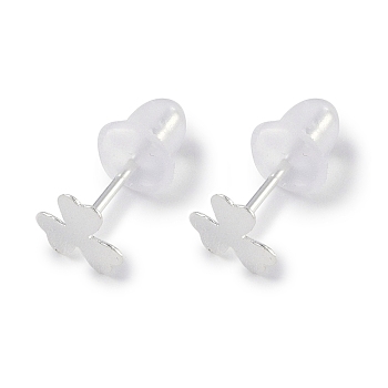 999 Sterling Silver Stud Earrings for Women, with 999 Stamp, Clover, 5.5x6mm