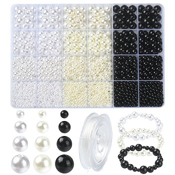 DIY Imitation Pearl Bracelet Making Kit, Including ABS Plastic Round Beads, Elastic Thread, Mixed Color, Beads: 4~10mm, Hole: 1.6~2.3mm, 148.8g/box
