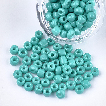 Baking Paint Glass Seed Beads, Round, Light Sea Green, 5~6x3~5mm, Hole: 1.2~2mm, about 2500pcs/bag