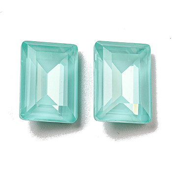 Glass Rhinestone Cabochons, Point Back & Back Plated, Faceted, Rectangle, Light Azore, 14x10x6.5mm