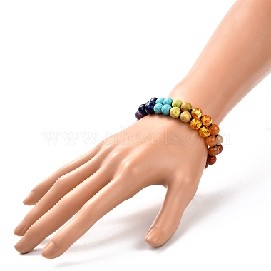 Round Imitation Amber & Mixed Stone Braided Bead Bracelet for Girl Wome(X1-BJEW-JB06962-01)-3