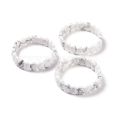 Bracelet extensible perlé ovale en howlite naturelle(G-E010-01Z)-2