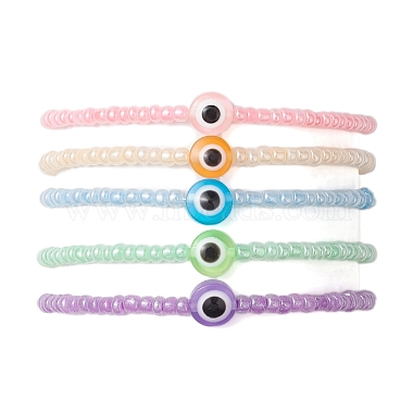 5Pcs 5 Colors Evil Eye Resin & Glass Seed Beaded Stretch Bracelet Sets(BJEW-JB10477)-2