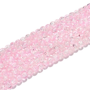 4mm Pink Round Crackle Glass Beads