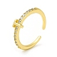 Clear Cubic Zirconia Initial Letter Open Cuff Ring(RJEW-H120-09G-T)-1
