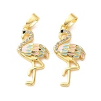 Brass Micro Pave Black Cubic Zirconia Pendants, with Enamel, Flamingo Shape Charms, Real 18K Gold Plated, Light Sky Blue, 23x11.5x2.5mm, Hole: 5x2mm(CU-CBA2554-06G-01)