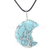 Synthetic Turquoise Crescent Moon Pendant Necklaces, with Copper Wire, 18.90 inch(48cm)(PW-WG70010-10)