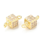 Brass Micro Pave Clear Cubic Zirconia Connector Charms, Cube Links, Real 18K Gold Plated, 13.5x7x6mm, Hole: 1.4mm(KK-P228-68G)