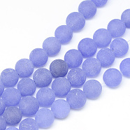 Natural White Jade Bead Strands, Dyed, Frosted, Round, Medium Slate Blue, 8~9mm, Hole: 1mm, about 46~48pcs/strand, 14.9 inch(X-G-R297-8mm-52)
