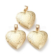 Brass Locket Pendants, Photo Frame Pendants for Necklaces, Long-Lasting Plated, Heart, Real 18K Gold Plated, 22.5x19.5x6mm, Hole: 4x3mm, 13.5x11mm Inner Diameter(KK-P199-17G)