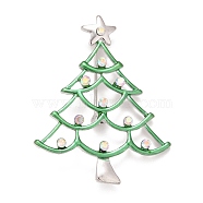 Green Christmas Tree Enamel Pin with Rhinestone, Alloy Badge for Backpack Clothes, Platinum, 56x45x9mm(JEWB-A004-12P)