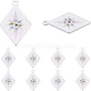 Nbeads 10Pcs 304 Stainless Steel Pendants, with Enamel, Stainless Steel Color, Rhombus with 8 Pointed Star, White, 25x14.5x1mm, Hole: 1.2mm(STAS-NB0001-28)