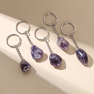 Natural Amethyst Tumbled Stone Keychain, Nuggets, 85~95mm(G-PW0007-028F)