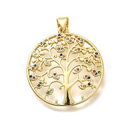 Rack Plating Brass Micro Pave Cubic Zirconia Pendants, Long-Lasting Plated, Lead Free & Cadmium Free, Tree of Life Charms, Real 18K Gold Plated, 29x26.5x3mm, Hole: 5x3mm(KK-L226-051G-01)