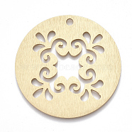 Aluminium Big Pendants, Laser Cut Big Pendants, Flat Round with Flower, Golden, 50x1.5mm, Hole: 3mm(ALUM-T001-55G)