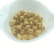 Brass Hollow Beads, Long-Lasting Plated, Round, Real 18K Gold Plated, 3/8 inch(8mm)(KK-WH0042-09D-G)