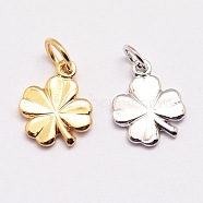 Brass Charms, Clover, Cadmium Free & Nickel Free & Lead Free, Mixed Color, 11x9x1mm, Hole: 3mm(KK-G257-M-NR)