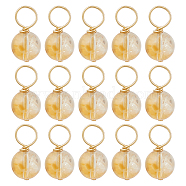 FINGERINSPIRE 16Pcs Natural Citrine Pendants, Round Charms with Golden Tone 304 Stainless Steel Loops, 16x8mm, Hole: 5mm(G-FG0001-07)