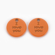 Spray Painted Alloy Charms for Valentine's Day, Cadmium Free & Lead Free, Flat Round with Phrase I Love You, Chocolate, 13x13x1.5mm, Hole: 1.6mm(PALLOY-Q433-027F-RS)