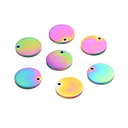 Ion Plating(IP) 304 Stainless Steel Charms, Polished, Stamping Blank Tag, Laser Cut, Flat Round, Rainbow Color, 10x1mm, Hole: 0.8mm(STAS-I141-03A-M)