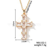 Brass Shiny Clear Cubic Zirconia Cross Pendant Necklaces Fashionable and Versatile, Golden, 15.75 inch(40cm)(NZ6047-1)