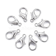 Platinum Plated Zinc Alloy Lobster Claw Clasps, Parrot Trigger Clasps, Cadmium Free & Lead Free, 14x8mm, Hole: 1.8mm(X-E105)