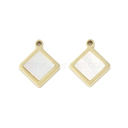 Natural Shell Charms, Ion Plating(IP) 304 Stainless Steel Charms, Manual Polishing, Real 18K Gold Plated, Rhombus, 10.5x9x1.5mm, Hole: 1mm(STAS-P366-25A-G)