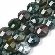 Natural Moss Agate Beads Strands, Faceted, Flat Round, Dark Slate Gray, 9.5~10.5x10.5x6.5mm, Hole: 1mm, about 38pcs/strand, 15.43 inch(39.2cm)(G-S359-368)